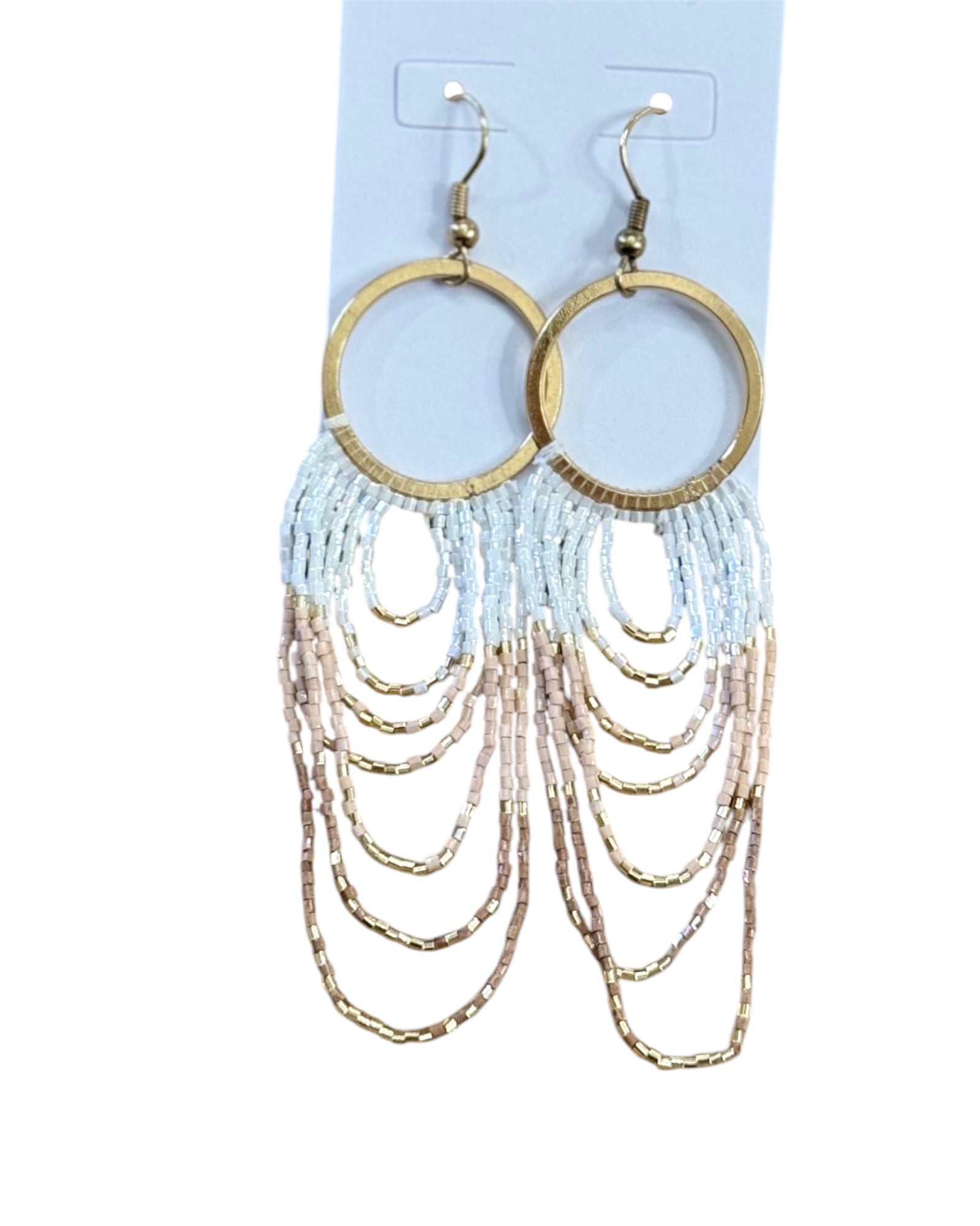 Beaded Fringe Circle Earrings | Ivory