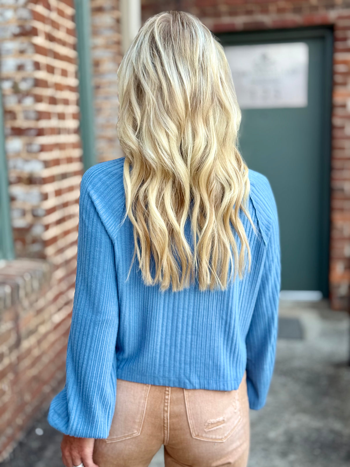 Oversized Ribbed Henley Top | Blue