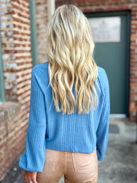 Oversized Ribbed Henley Top | Blue