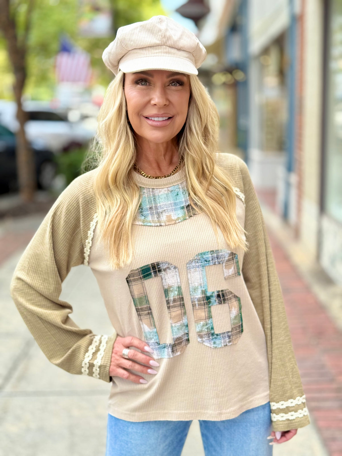 Plaid Patch Raglan Top