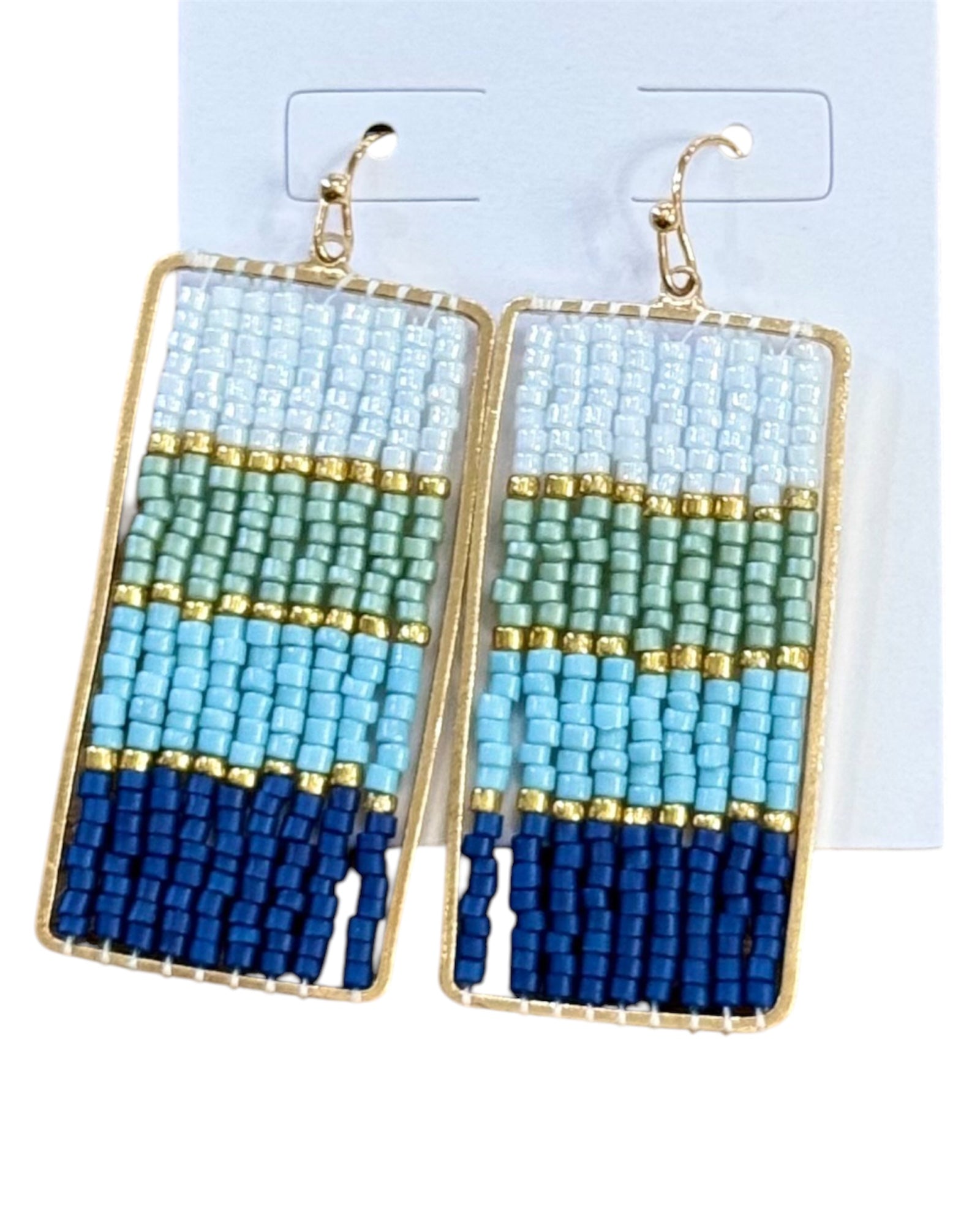 Rectangle Beaded Wire Earrings | Blue