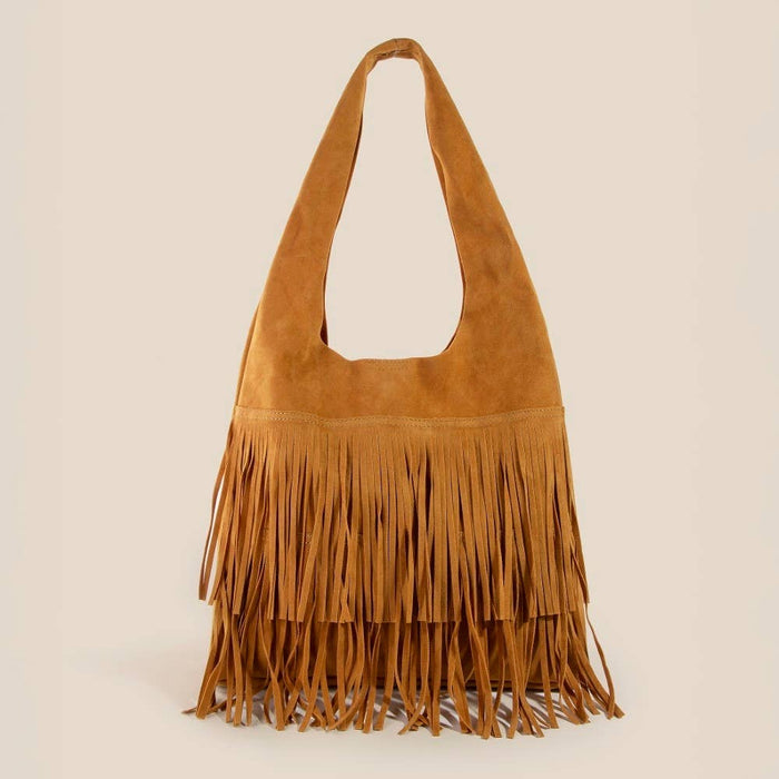 Layered Fringe Suede Bag
