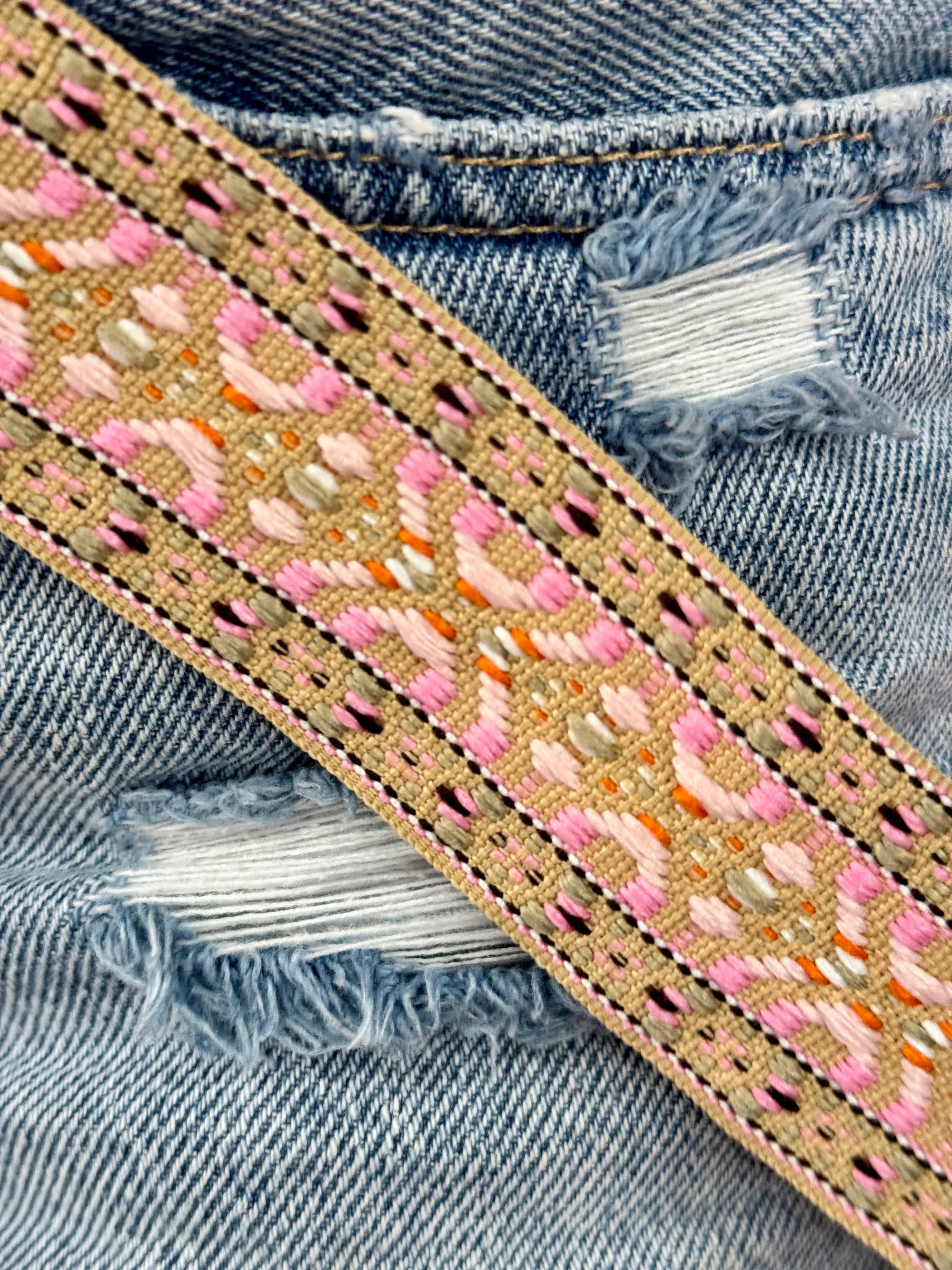 Aztec Print Tassel Fringe Belt in Pink