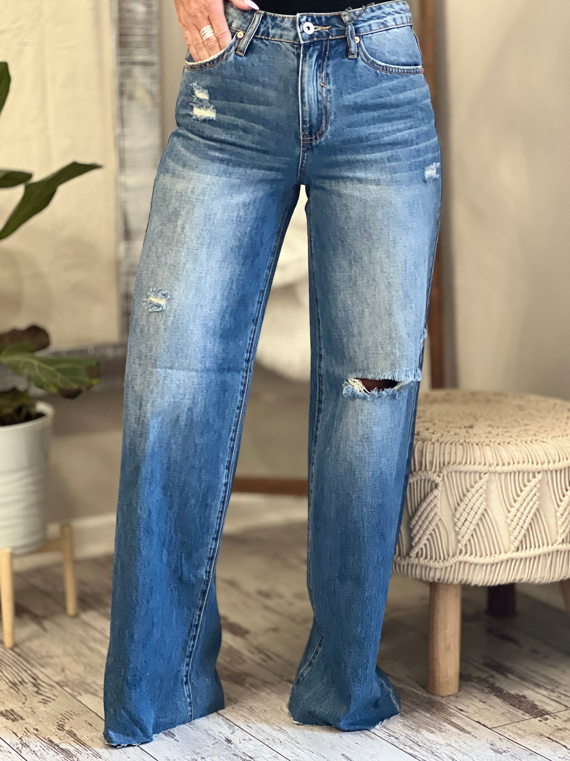 High Rise Raw Hem Wide Leg Jeans | The Rustic Rack Boutique