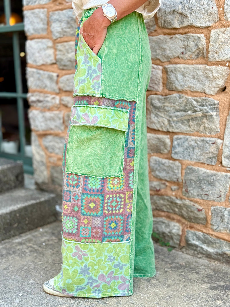 Crochet Floral Wide Leg Cargo Pants