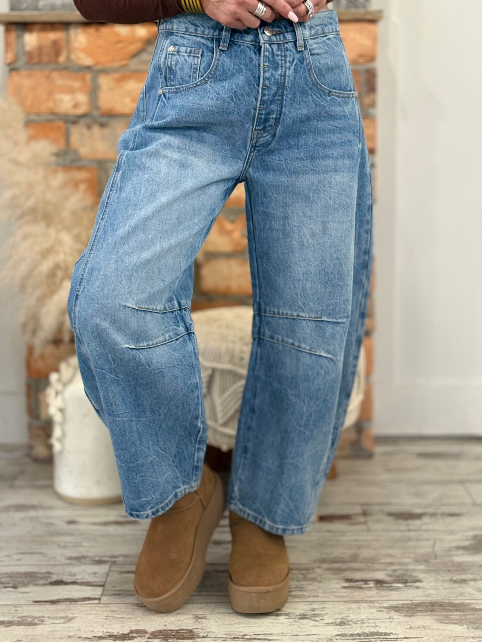 Mineral Washed Barrel Jeans