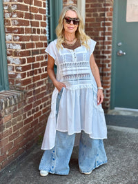 Snap Button Wide Leg Denim Pants