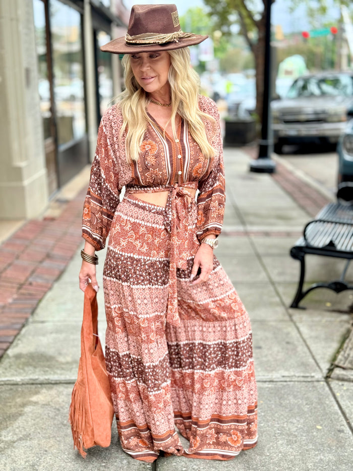 Open Front Printed Wide Leg Jumpsuit