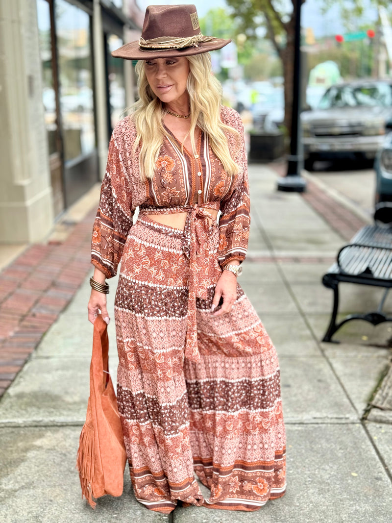Open Front Printed Wide Leg Jumpsuit