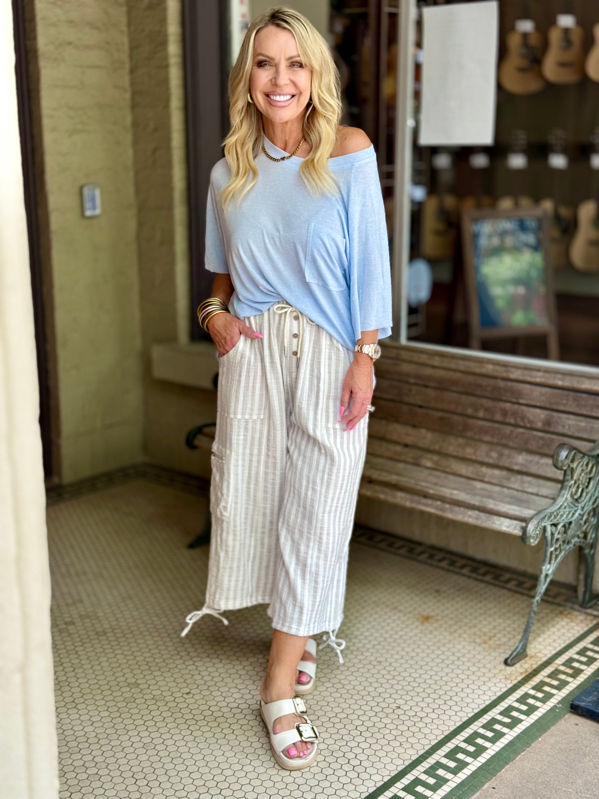 Striped Gauze Cargo Pants