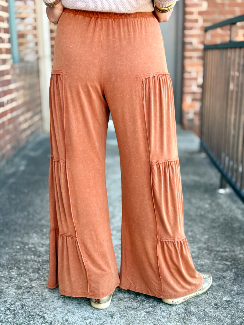 Tiered Mineral Wash Wide Leg Pants