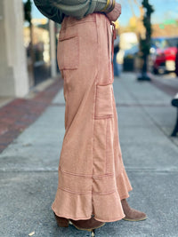 Cropped Ruffle Hem Wide Leg Pants | Rust