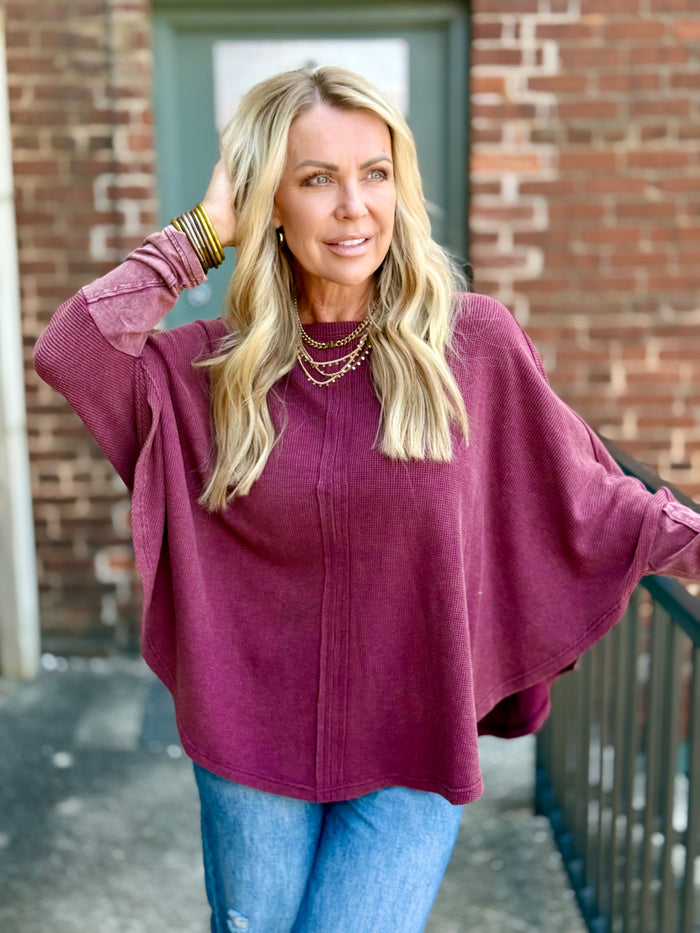 Washed Rounded Hem Pullover | Burgundy