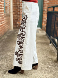 Floral Embroidered Wide Leg Pants