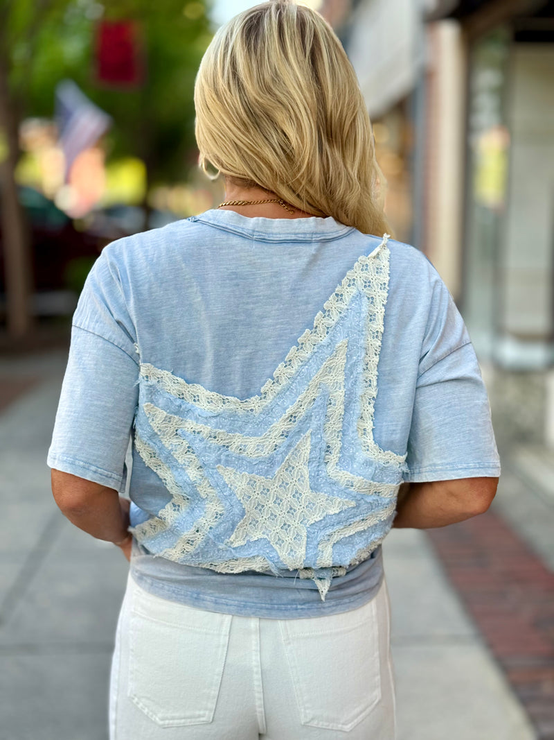 Lace Star Patch Top | Blue