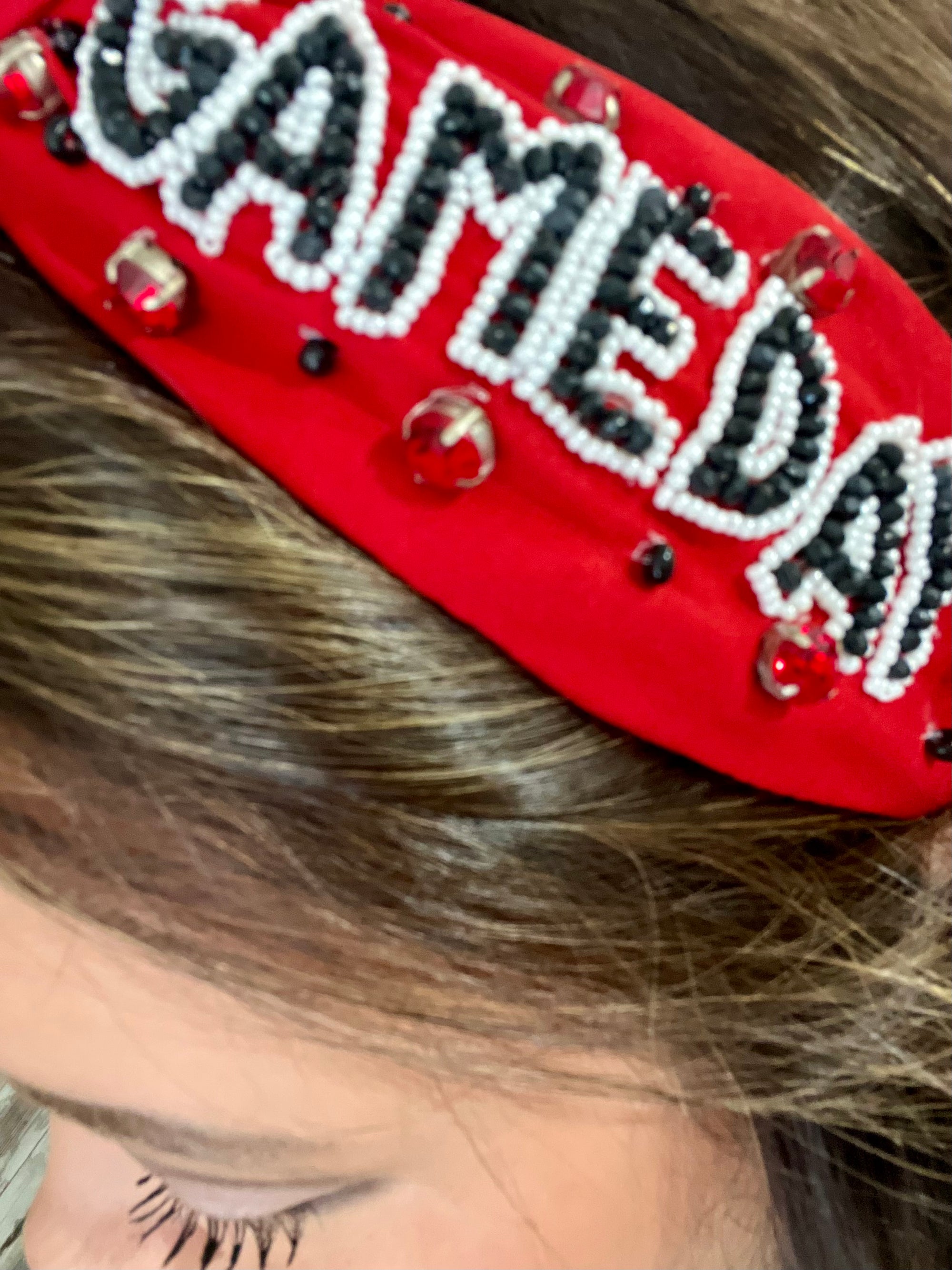 Beaded Game Day Headband in Red