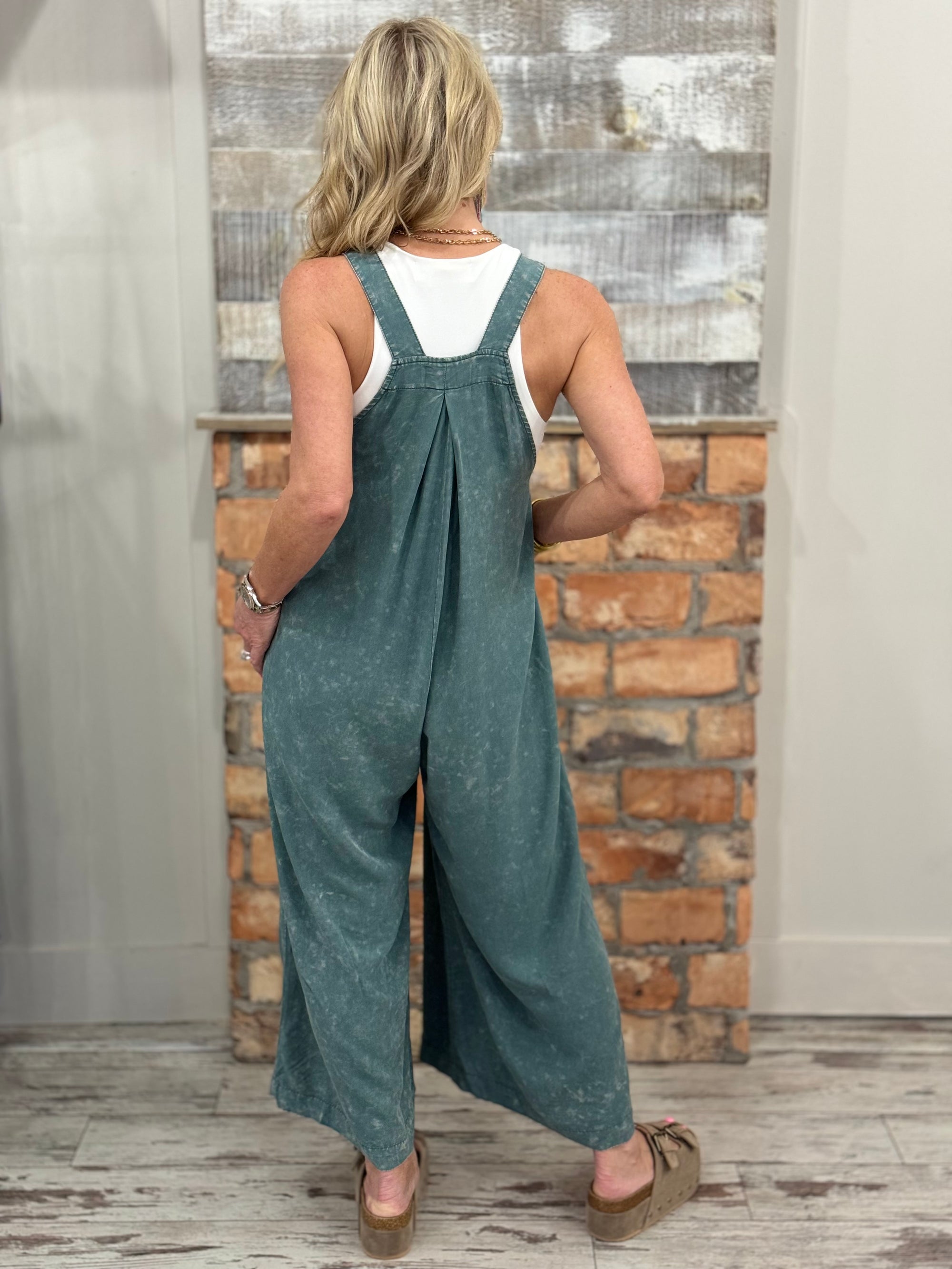 Washed Overall Jumpsuit in Green