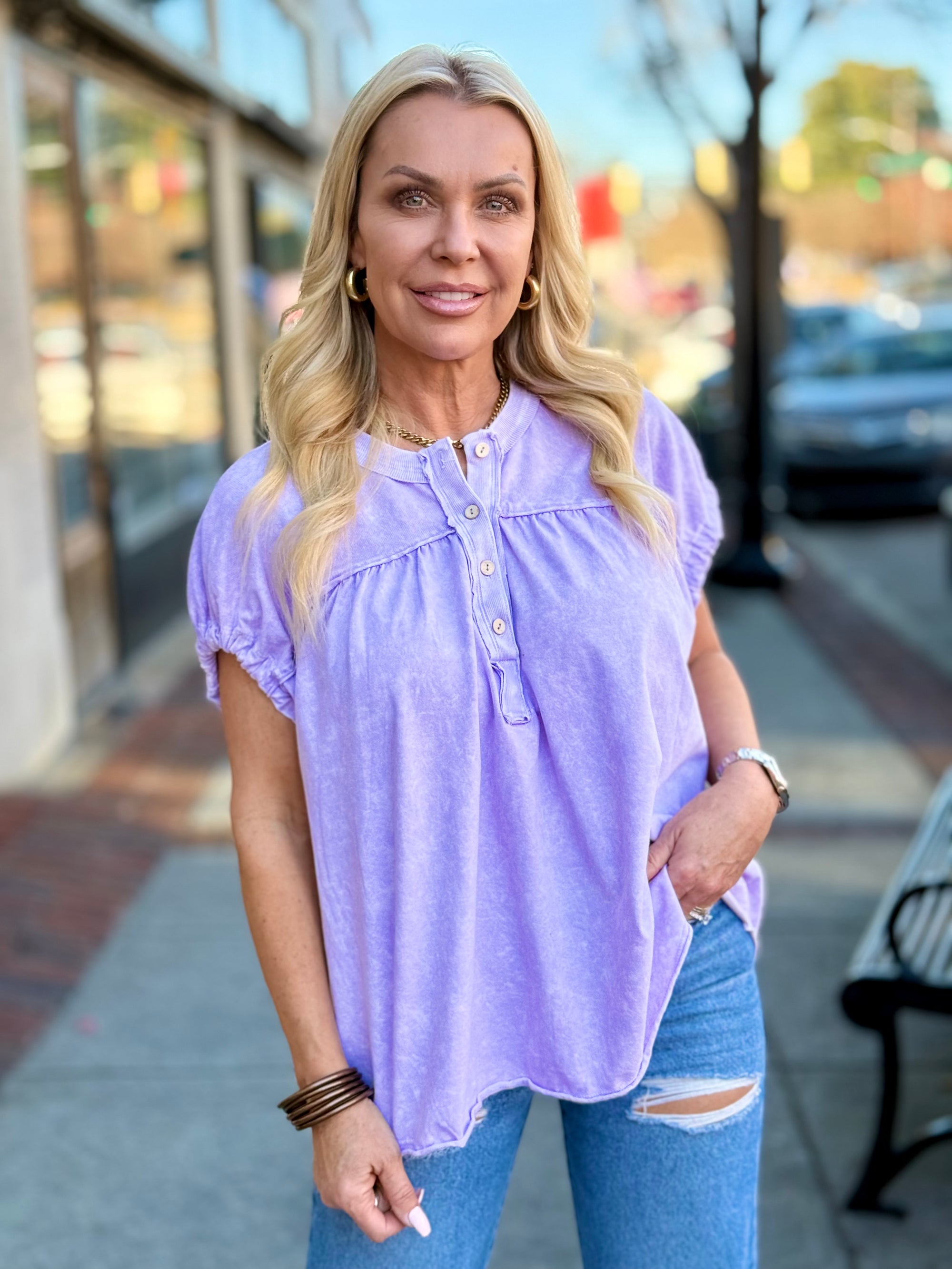 Washed Sleeve Tie Top | Lavender