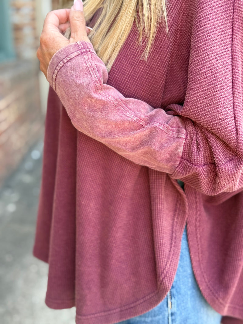 Washed Rounded Hem Pullover | Burgundy