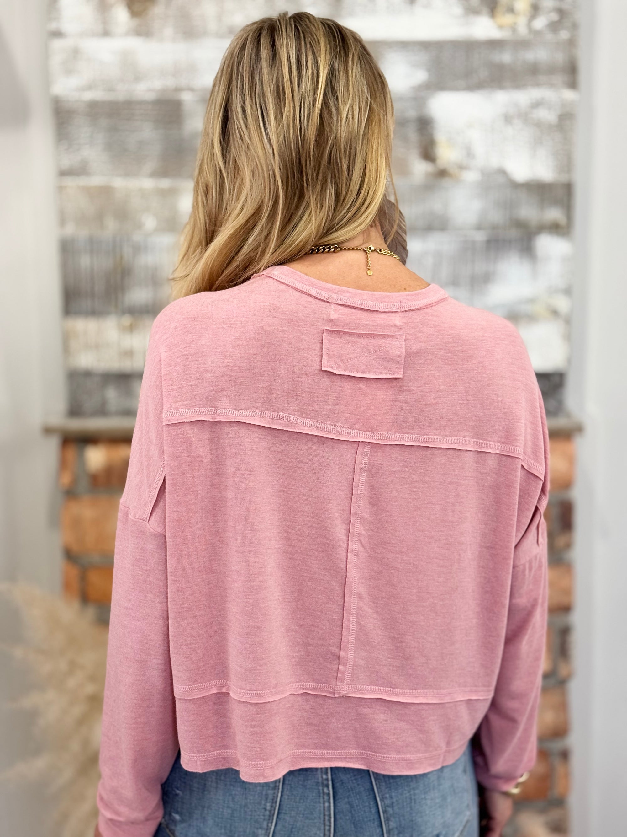 Cropped Patch Pocket Top | Pink