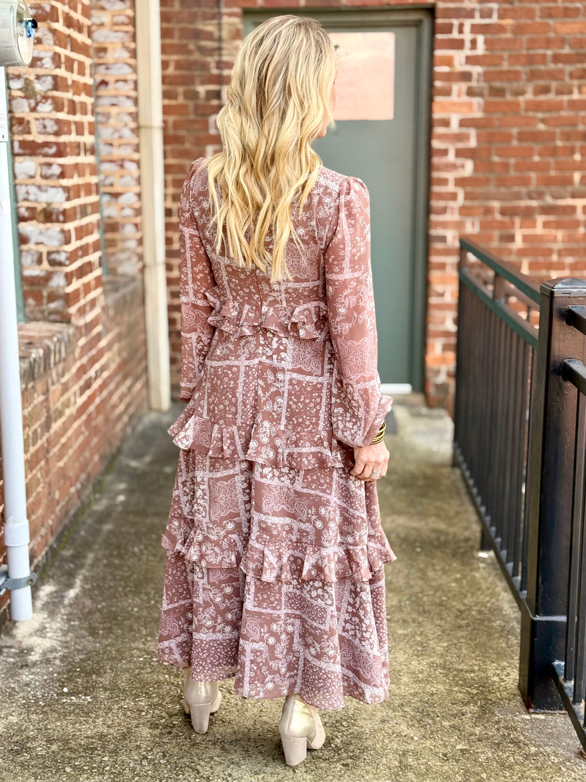 Ruffled Front Slit Midi Dress