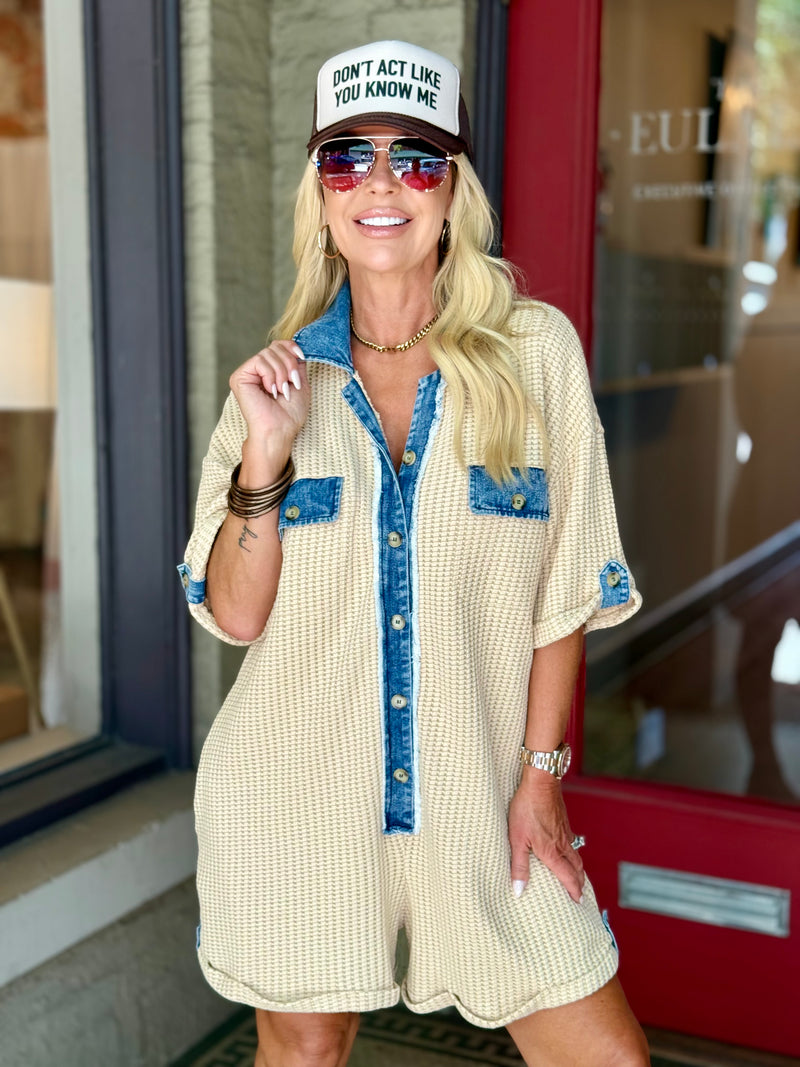 Waffle Button Down Romper