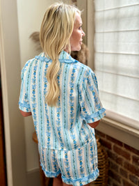 Satin Floral Striped Bow Pajamas