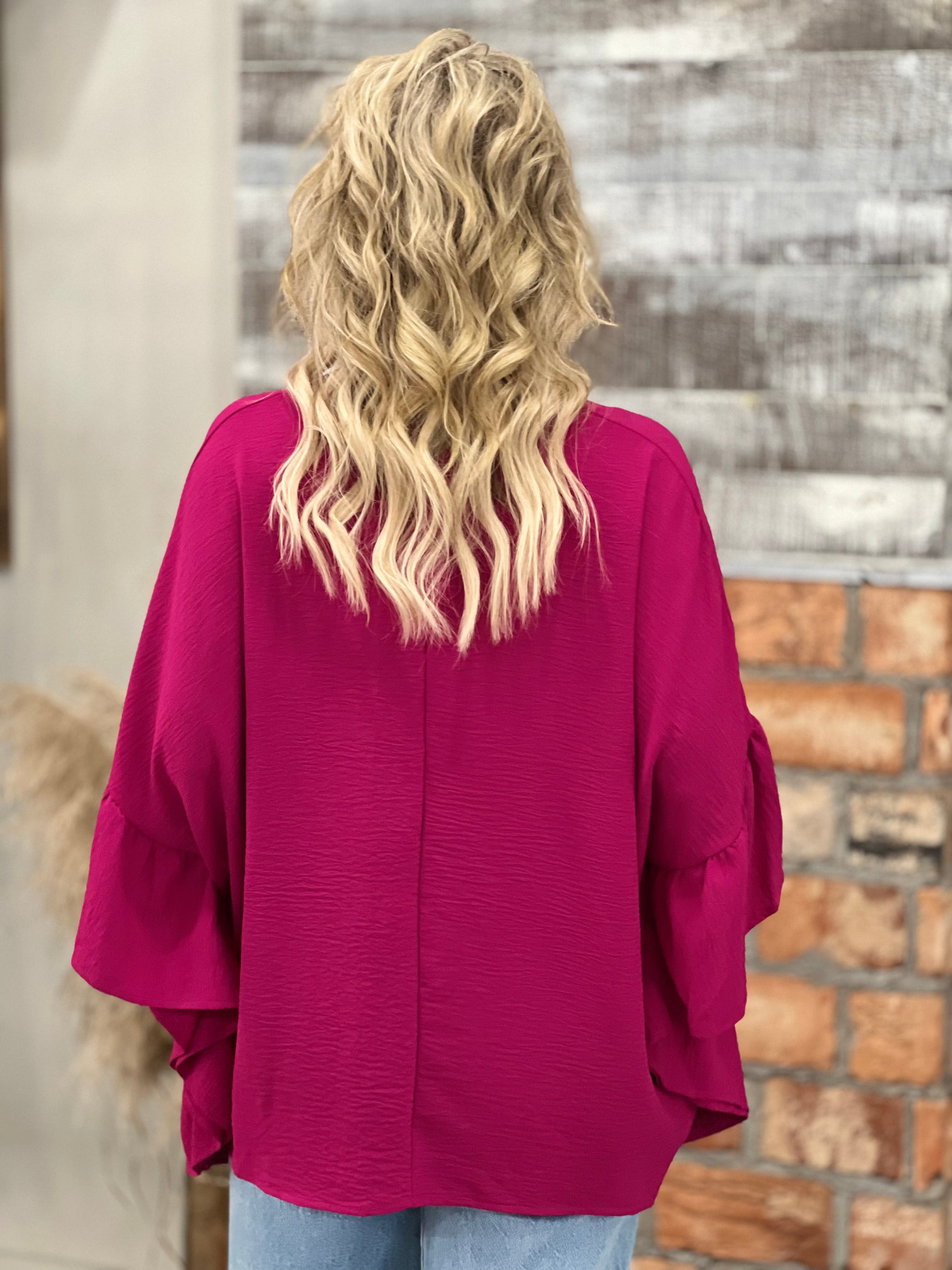 Oversized Ruffle Dolman Sleeve Top