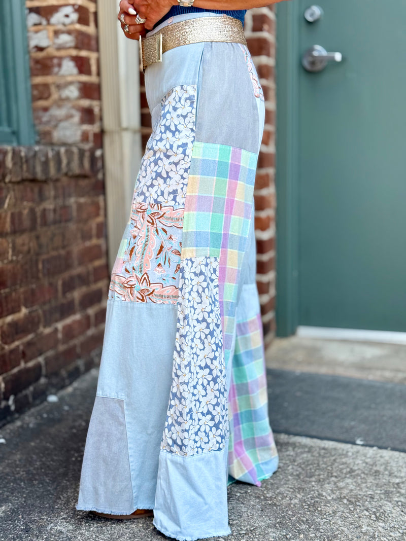 Floral + Plaid Patchwork Pants