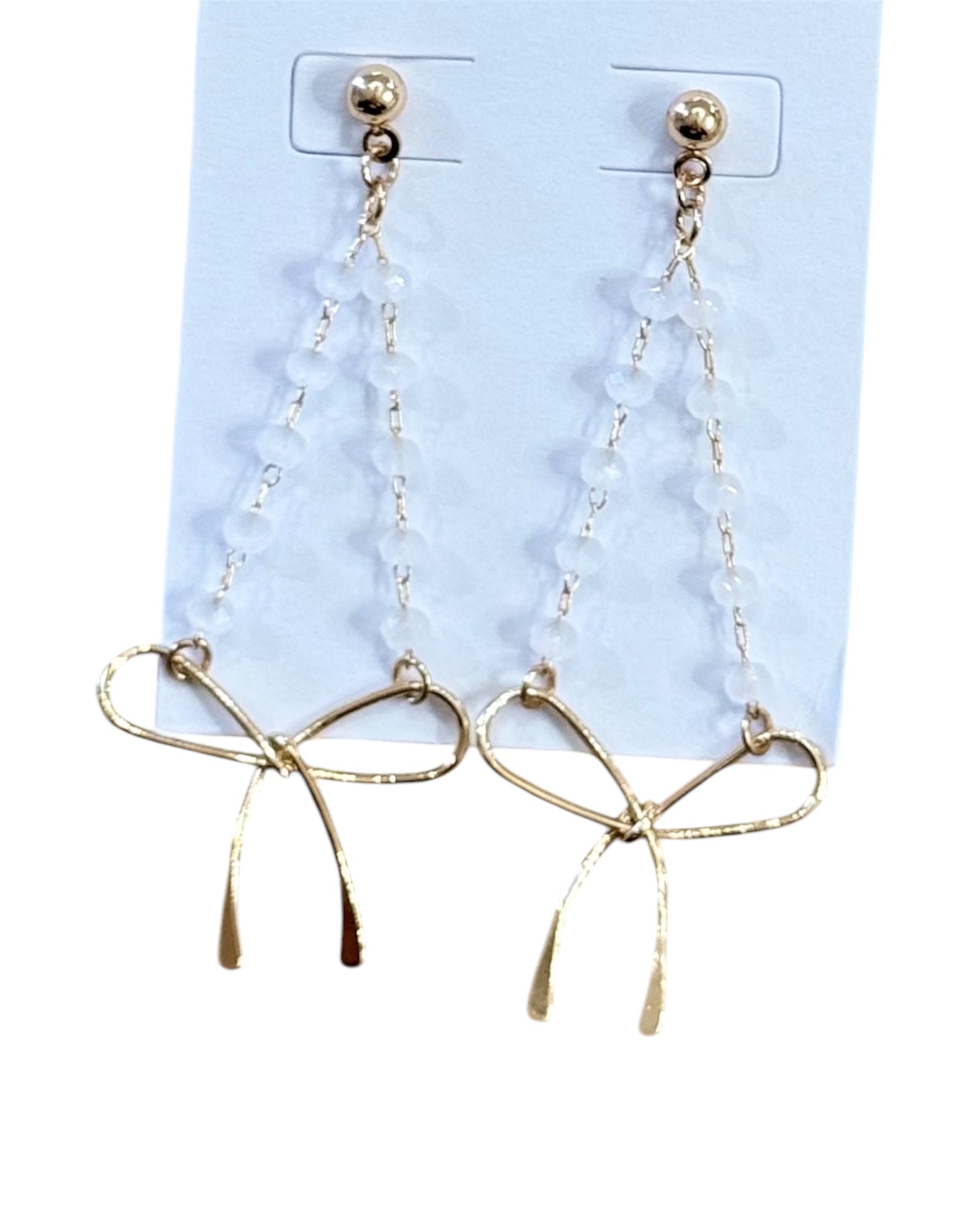 Linked Bow + Bead Earrings | White