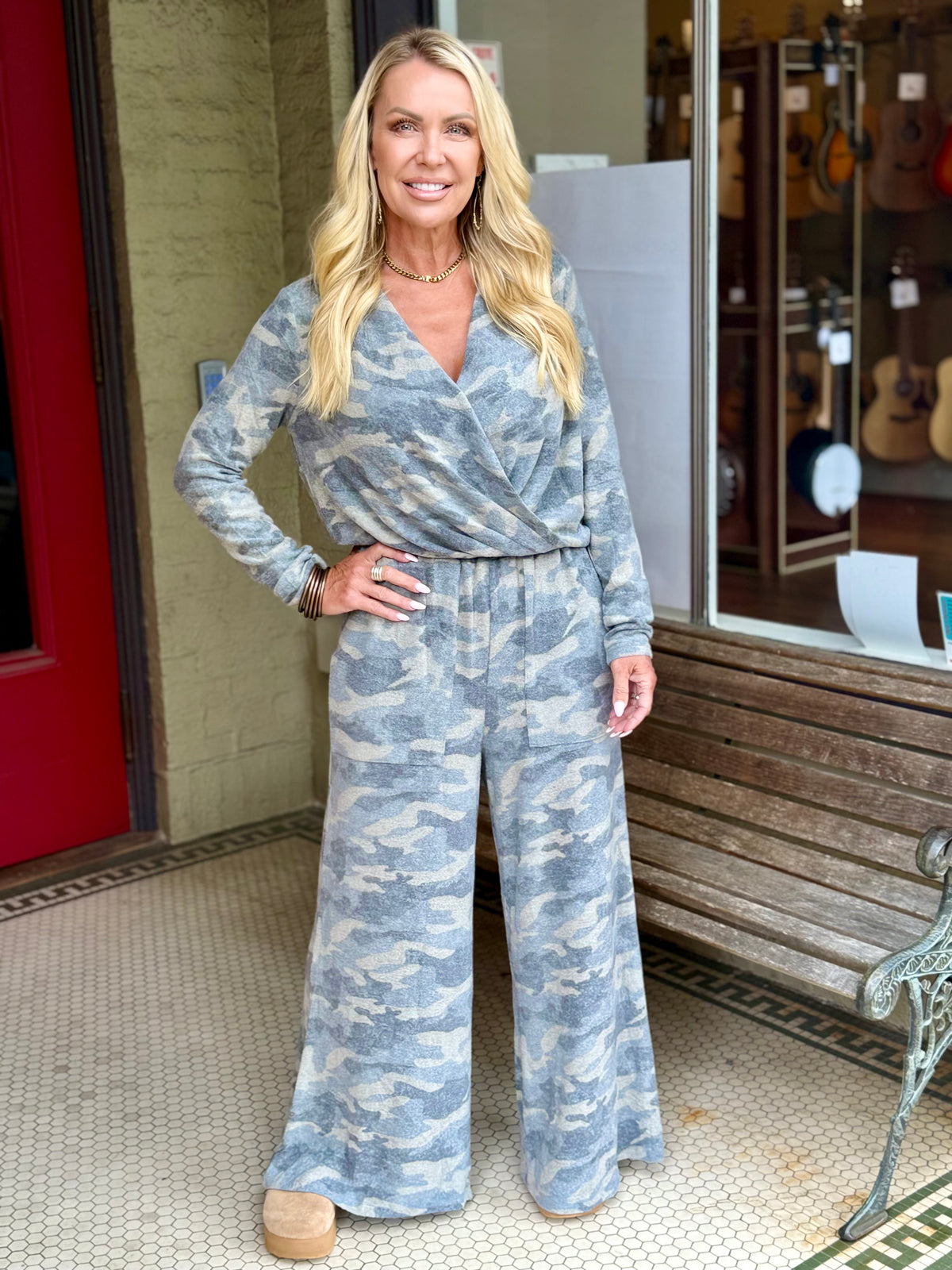 Camo Print Wide Leg Pants