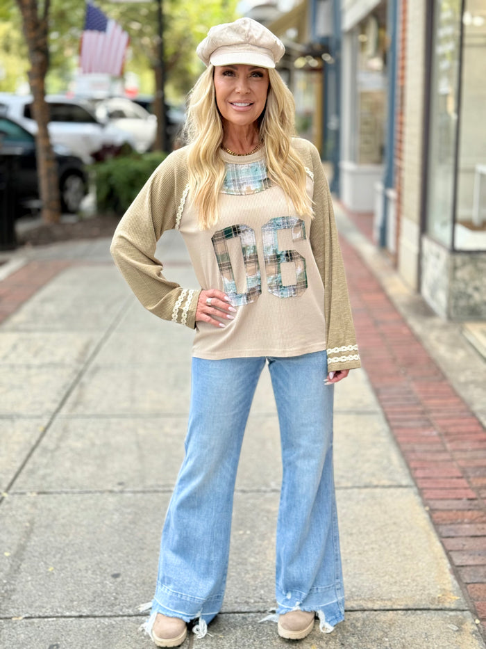 Plaid Patch Raglan Top