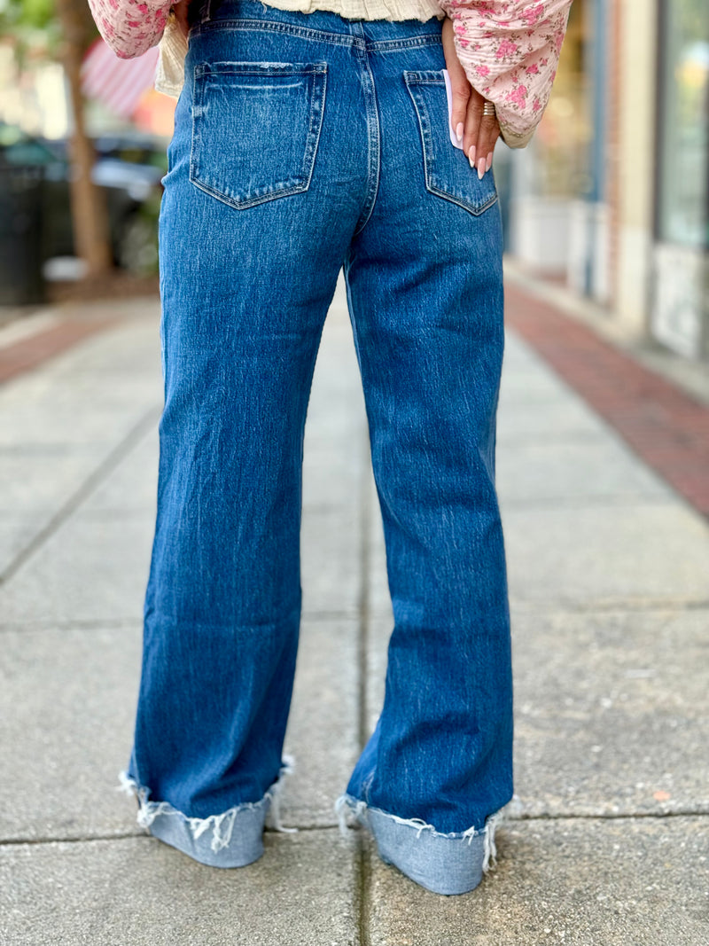 High Rise Cuffed Baggy Wide Leg Jeans