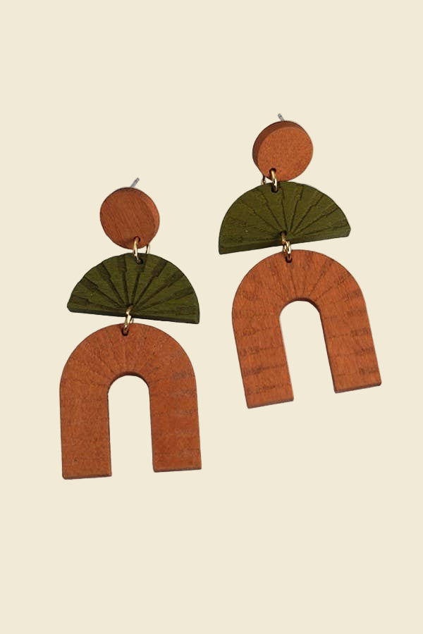 Carved Wood Earrings | Brown