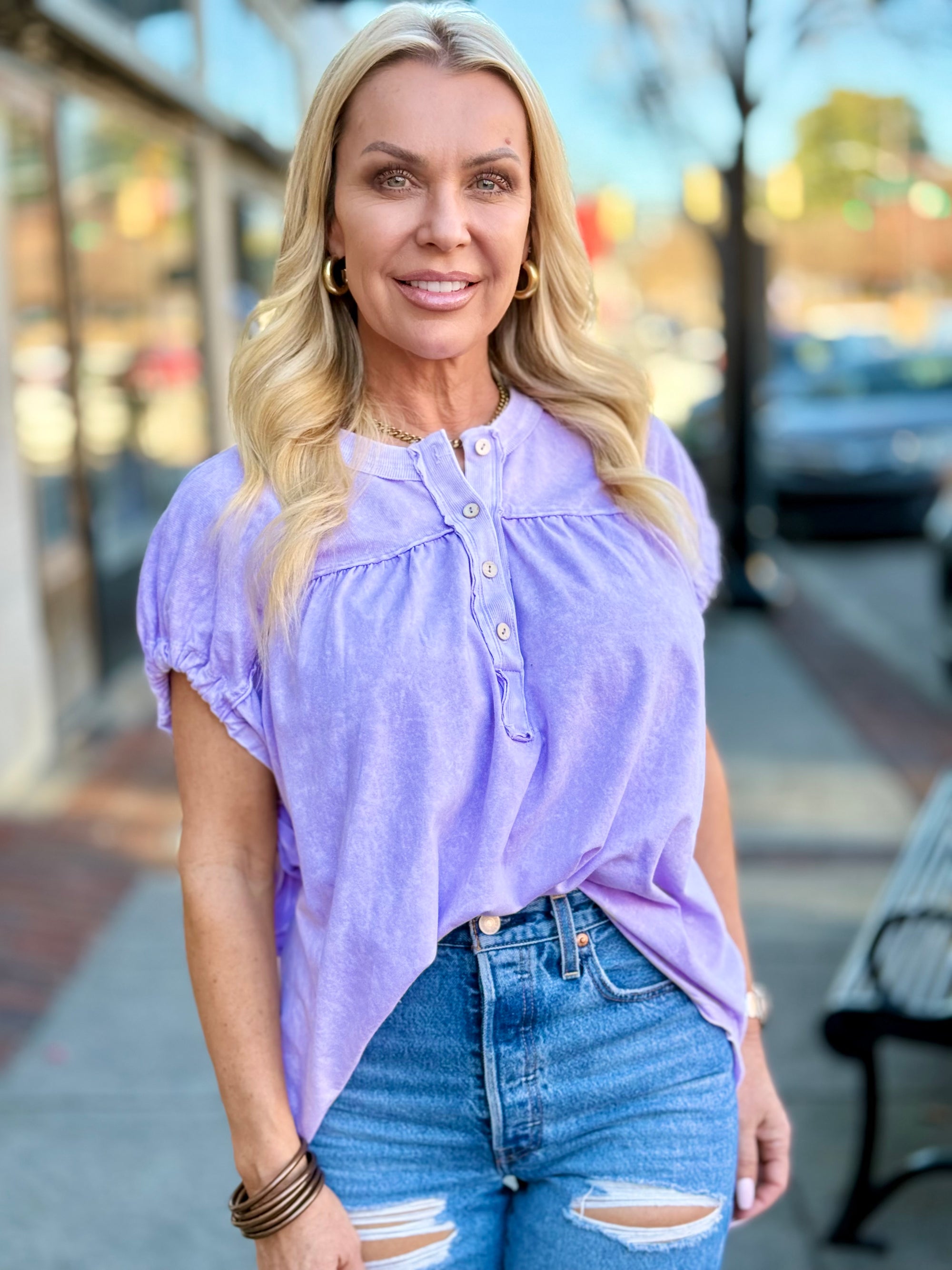 Washed Sleeve Tie Top | Lavender