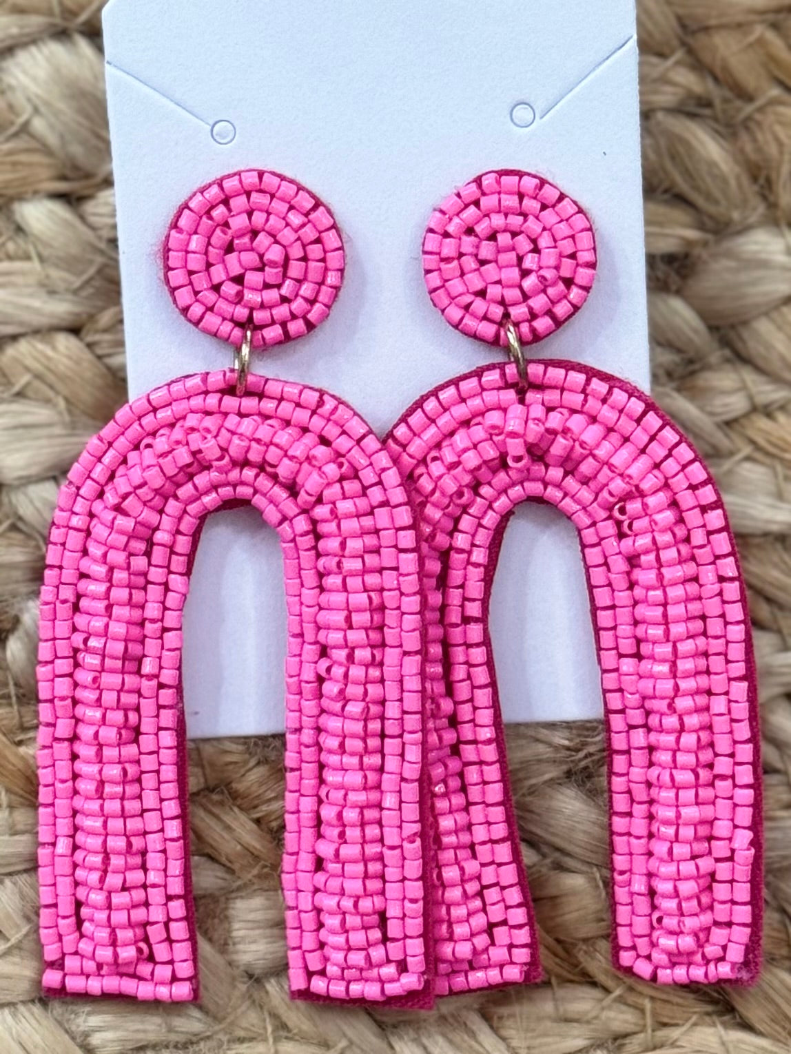 Beaded Arch Earrings in Pink
