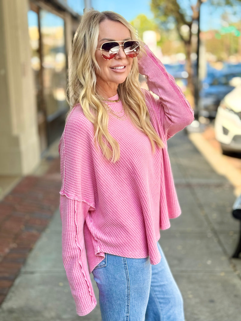 Waffle Knit Rounded Hem Top
