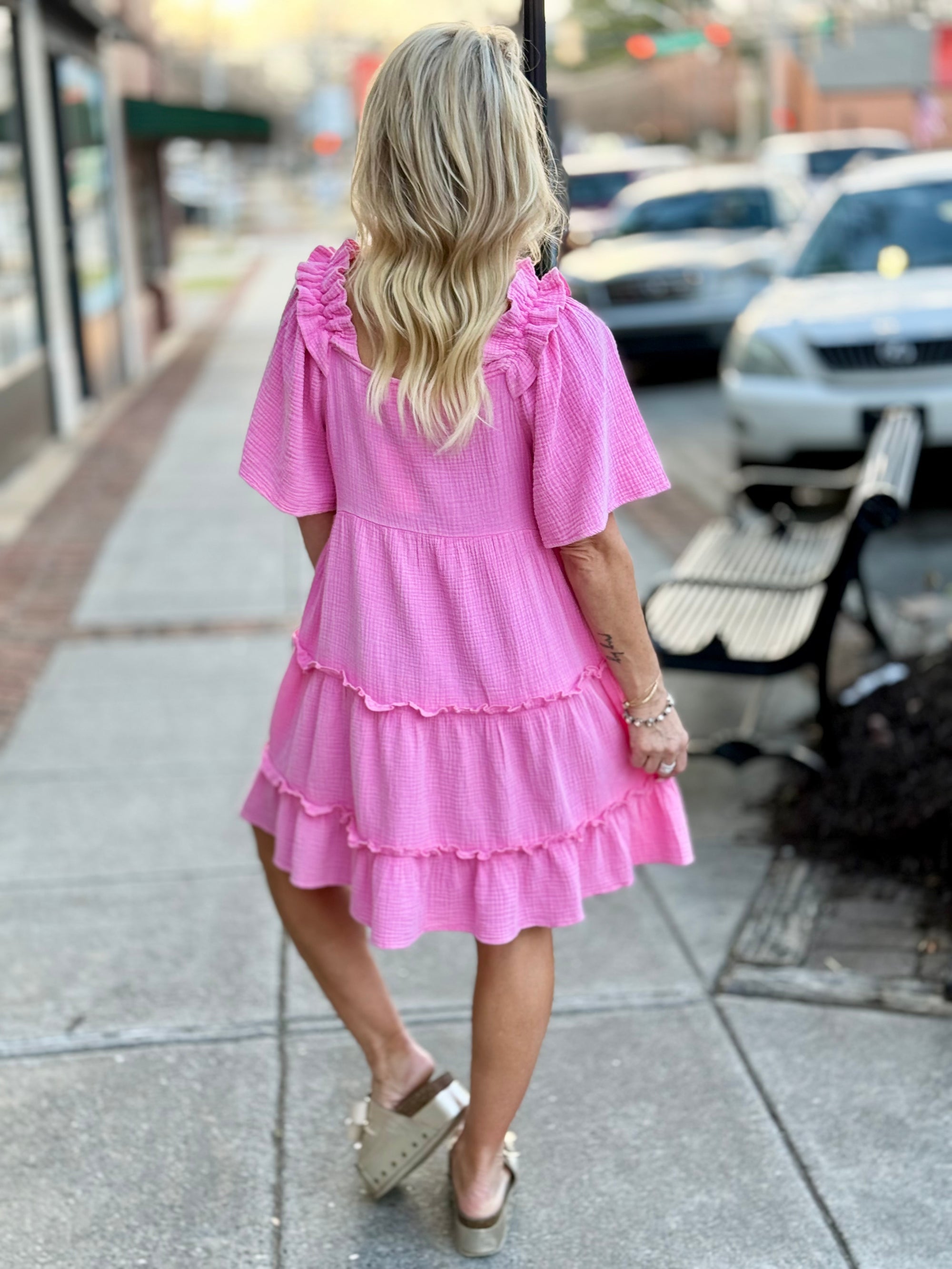 Gauze Ruffle Shoulder Dress