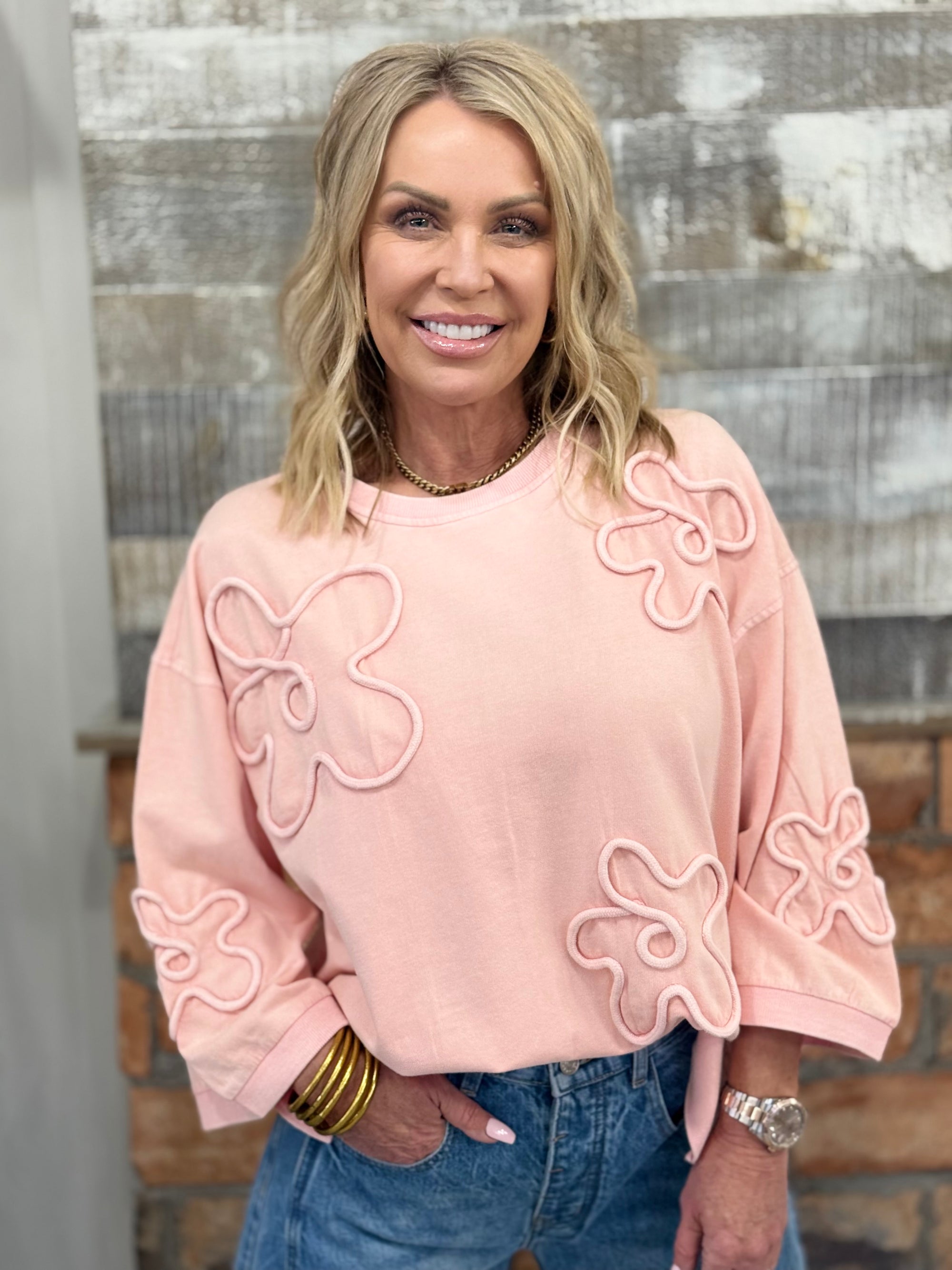 Floral Patch Pullover in Pink