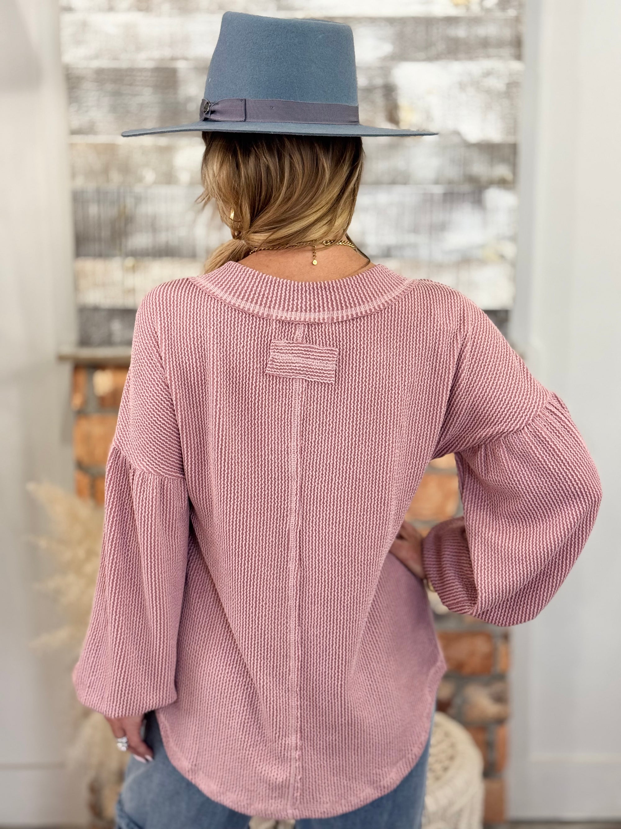 Two Tone Balloon Sleeve Top | Pink