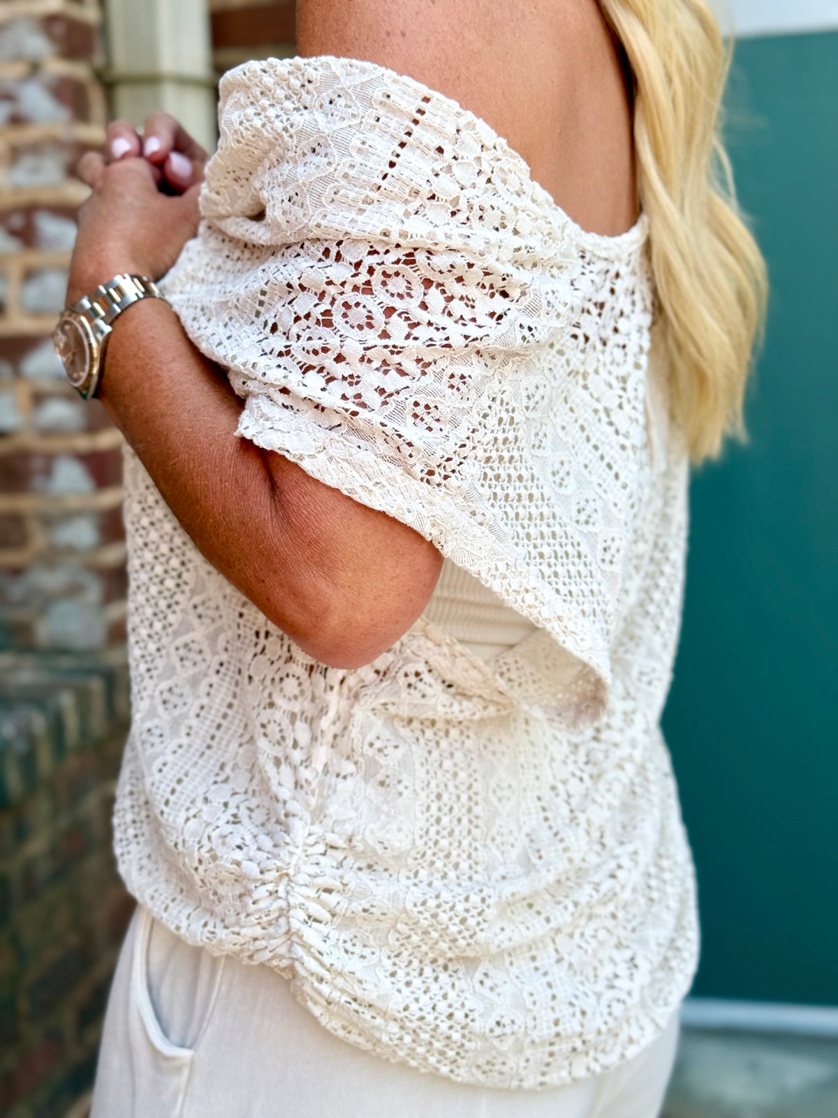 Allover Lace Cowl Neck Top