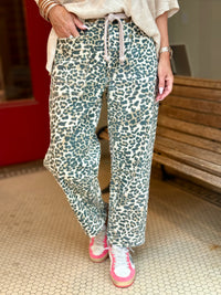 Leopard Print Braided Belt Pants