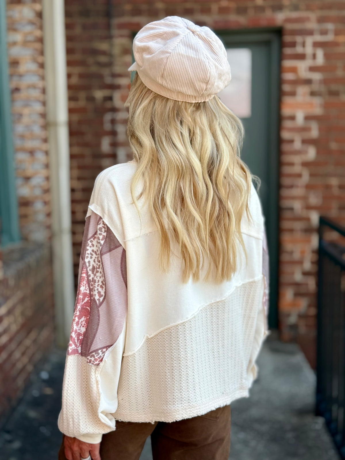 Mixed Fabric Peace Sign Top