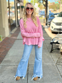 Waffle Knit Rounded Hem Top