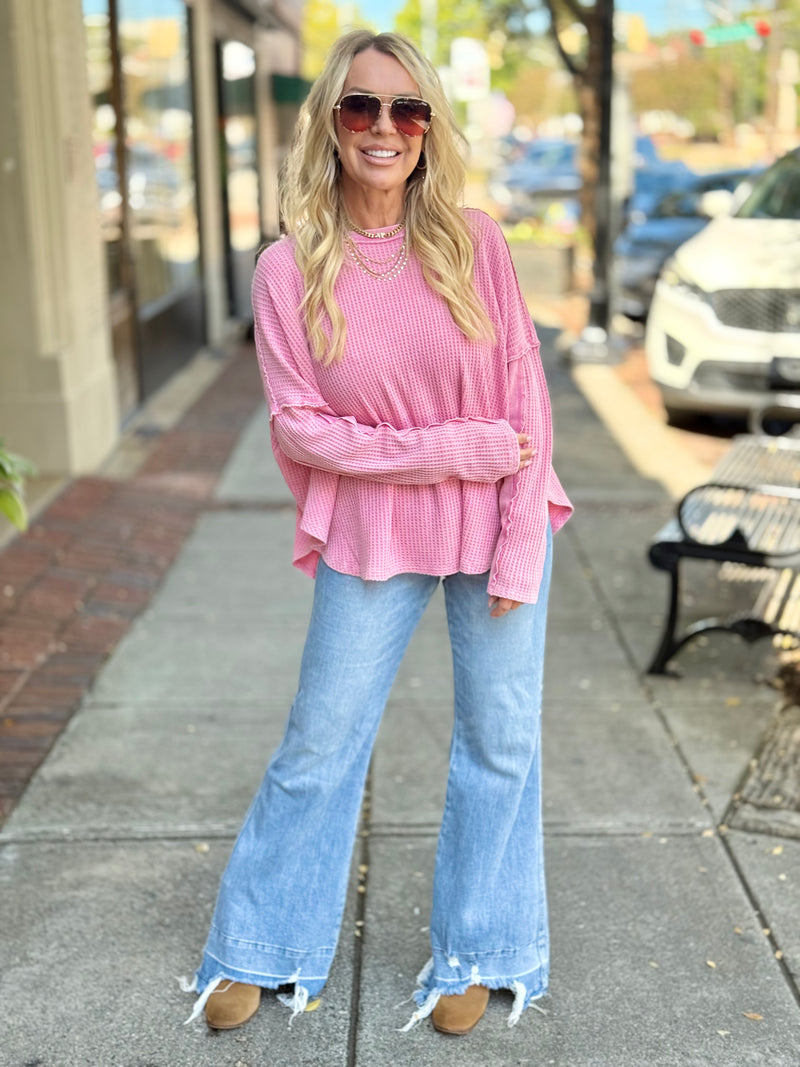 Waffle Knit Rounded Hem Top