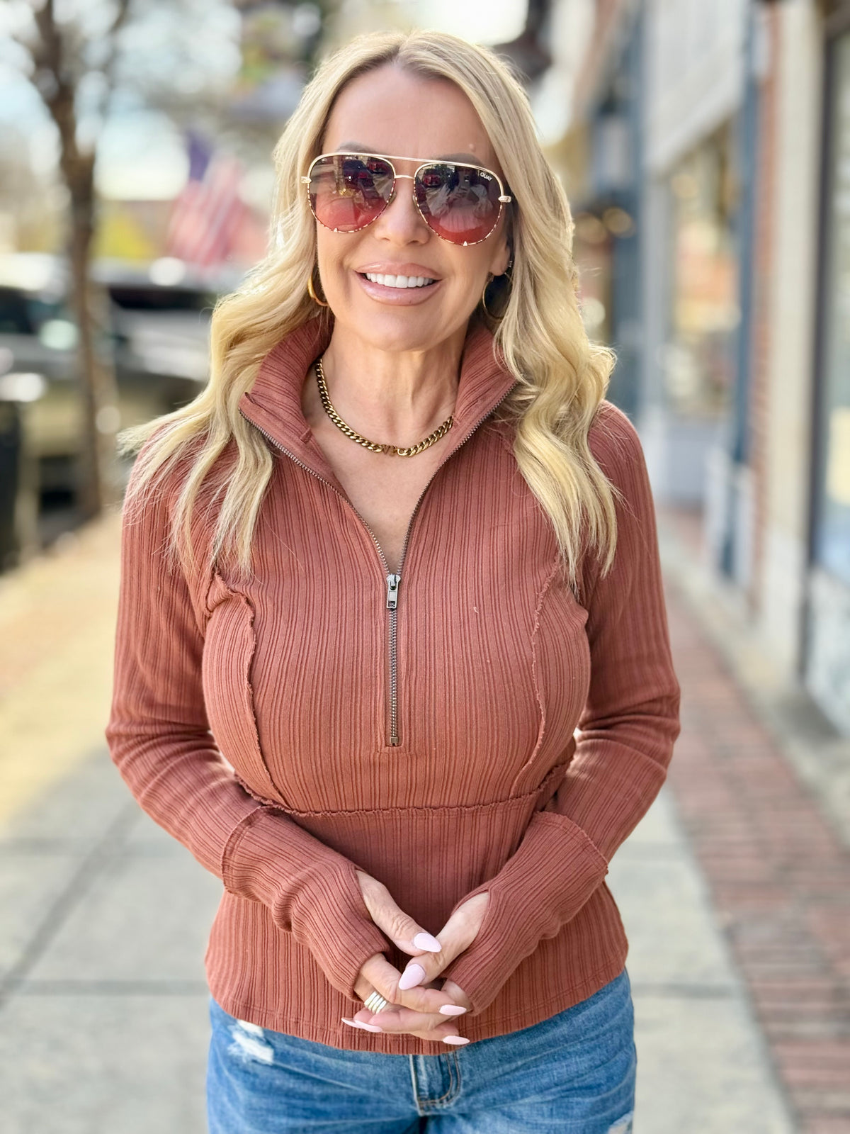 Ribbed Half Zip Top