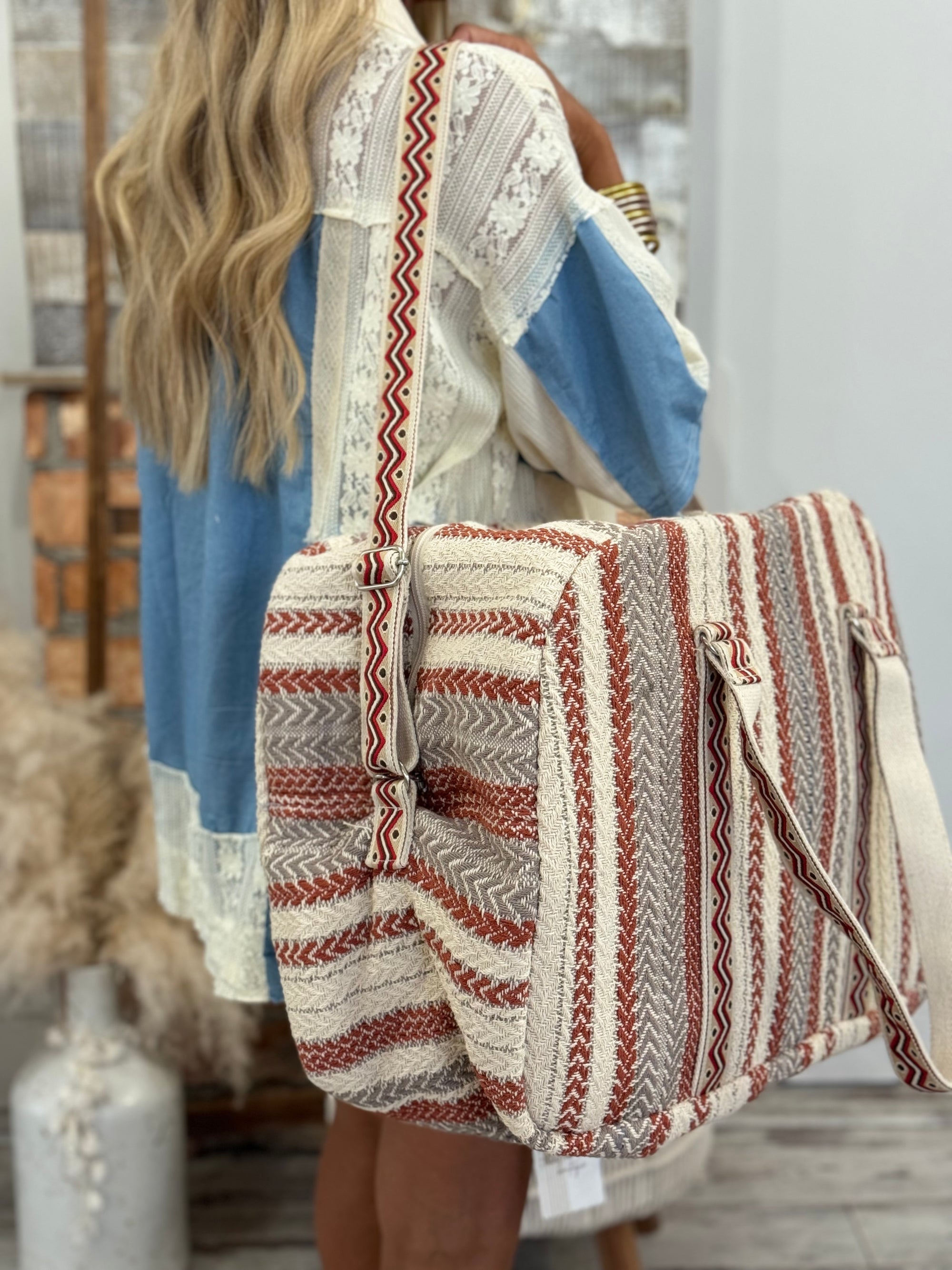 Striped Boho Weekender Bag