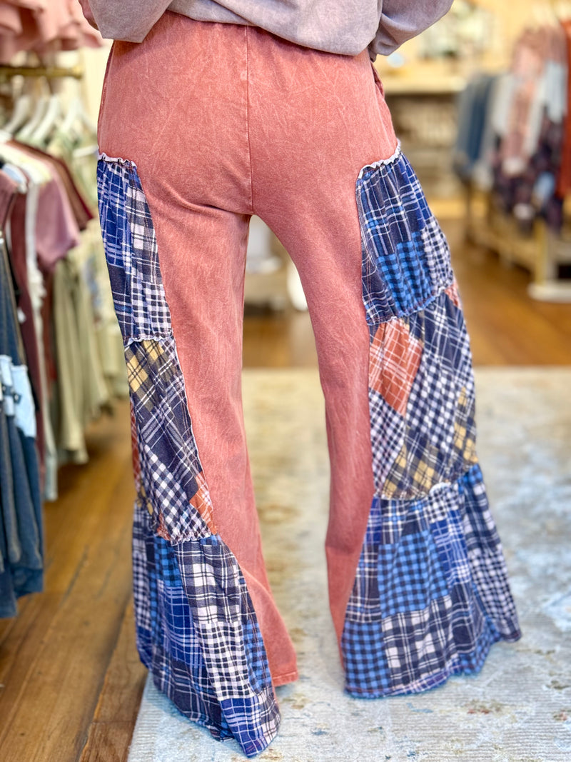 Tiered Plaid Patchwork Wide Leg Pants