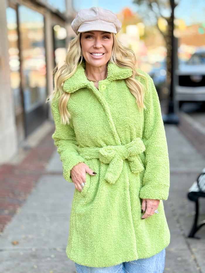 Belted Faux Fur Midi Jacket