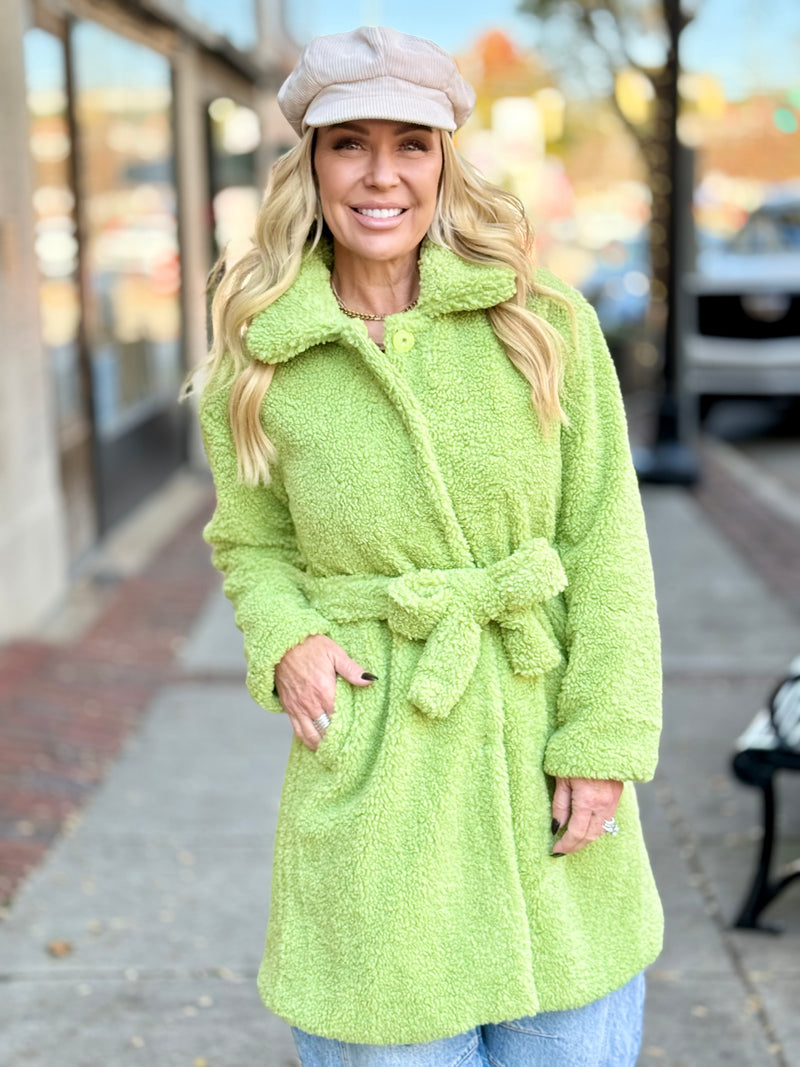 Belted Faux Fur Midi Jacket